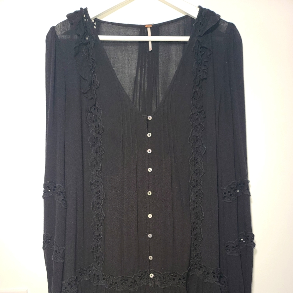 Free People Sheer Boho Eyelet Bell Sleeve Dress